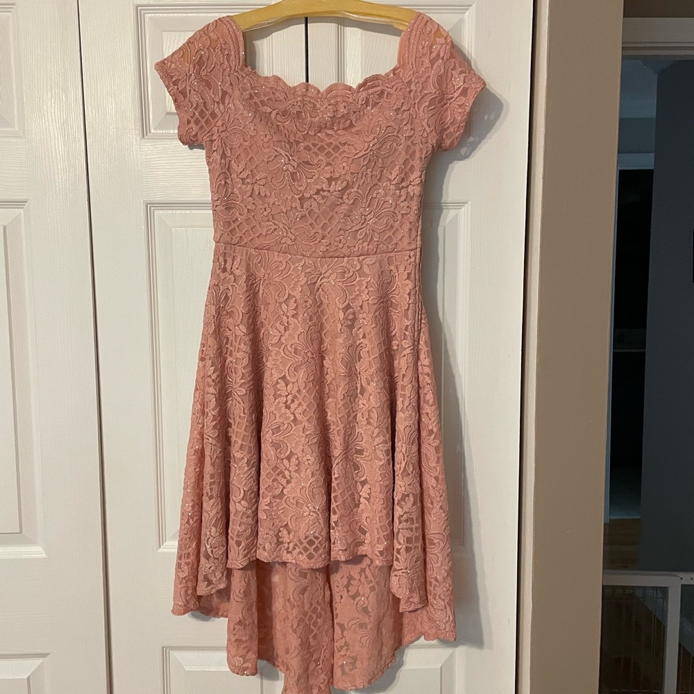 Blush pink sparkling high/low dress